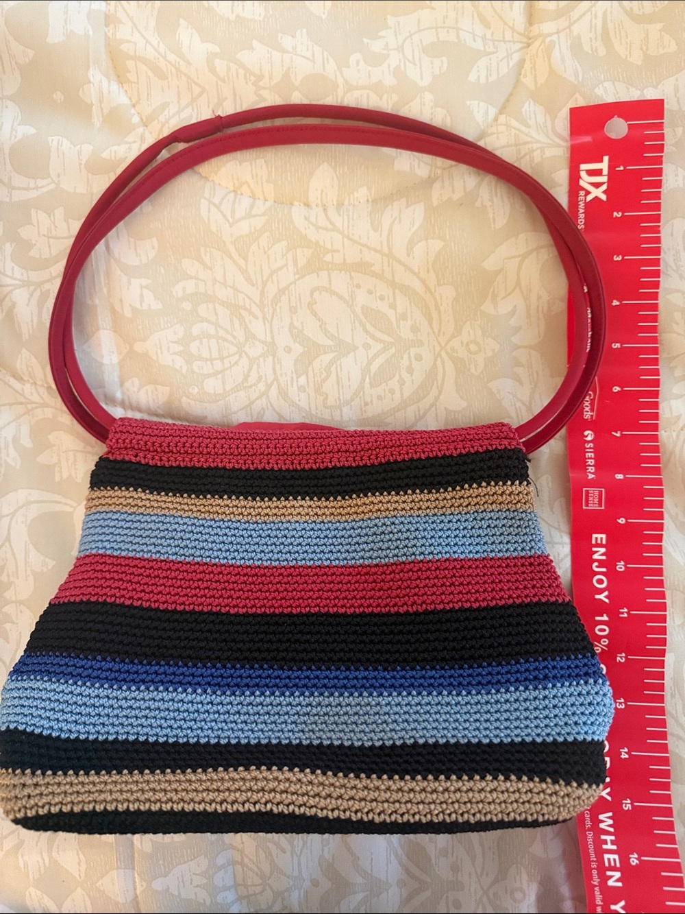 Chateau Crochet Stripe Shoulder Bag in Red, Blue, Black, Tan, Cream